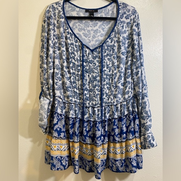 Style & Co. Tops - Style & Co. Blue and Yellow Floral Blouse